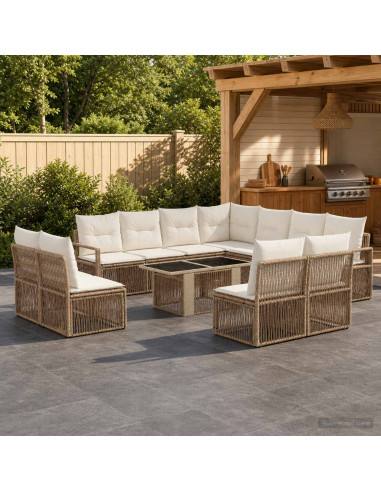 Set Divano da Giardino 12 pz Beige e Bianco Crema polyrattan