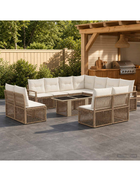 Set Divano da Giardino 12 pz Beige e Bianco Crema polyrattan