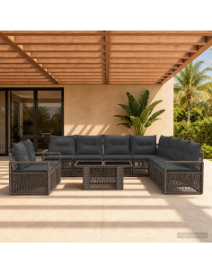 Set Divano da Giardino 10 pz Grigio e Grigio Scuro polyrattan