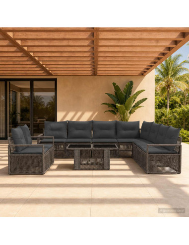 Set Divano da Giardino 10 pz Grigio e Grigio Scuro polyrattan