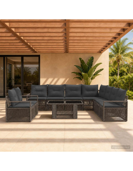 Set Divano da Giardino 10 pz Grigio e Grigio Scuro polyrattan