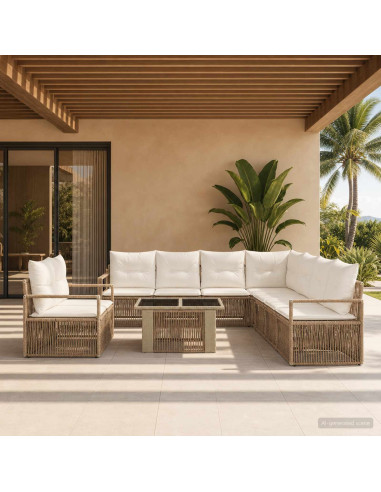 Set Divano da Giardino 10 pz Beige e Bianco Crema polyrattan