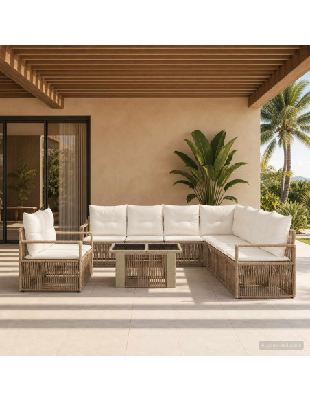 Set Divano da Giardino 10 pz Beige e Bianco Crema polyrattan