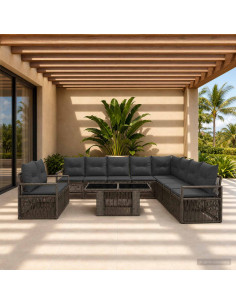 Set Divano da Giardino 11 pz Grigio e Grigio Scuro polyrattan