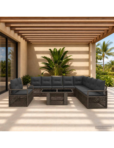 Set Divano da Giardino 11 pz Grigio e Grigio Scuro polyrattan