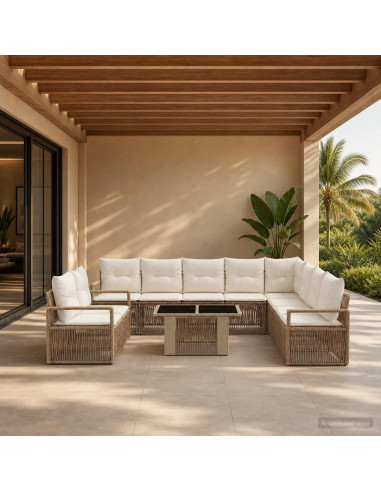 Set Divano da Giardino 11 pz Beige e Bianco Crema polyrattan