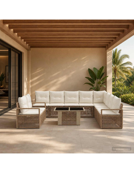 Set Divano da Giardino 11 pz Beige e Bianco Crema polyrattan