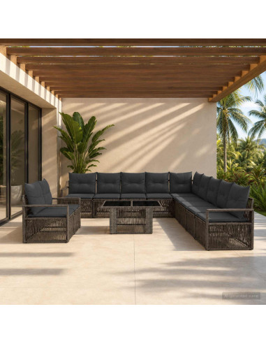 Set Divano da Giardino 12 pz Grigio e Grigio Scuro polyrattan