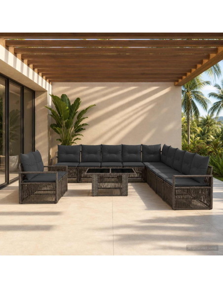 Set Divano da Giardino 12 pz Grigio e Grigio Scuro polyrattan