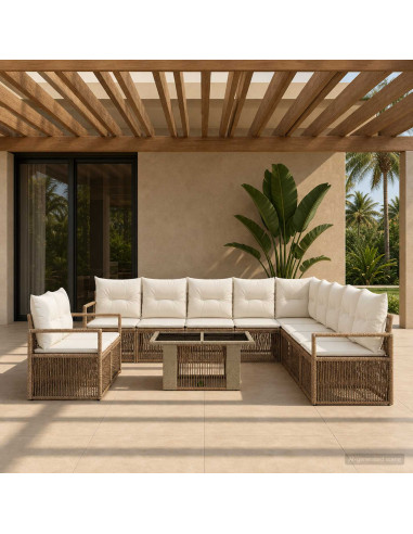 Set Divano da Giardino 12 pz Beige e Bianco Crema polyrattan