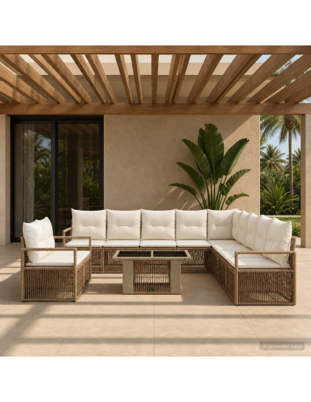 Set Divano da Giardino 12 pz Beige e Bianco Crema polyrattan