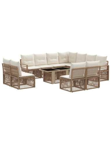 Set Divano da Giardino 12 pz Beige e Bianco Crema polyrattan