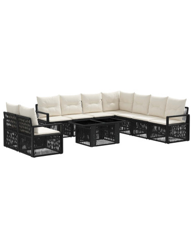 Set Divano da Giardino 10 pz Nero e Bianco Crema polyrattan