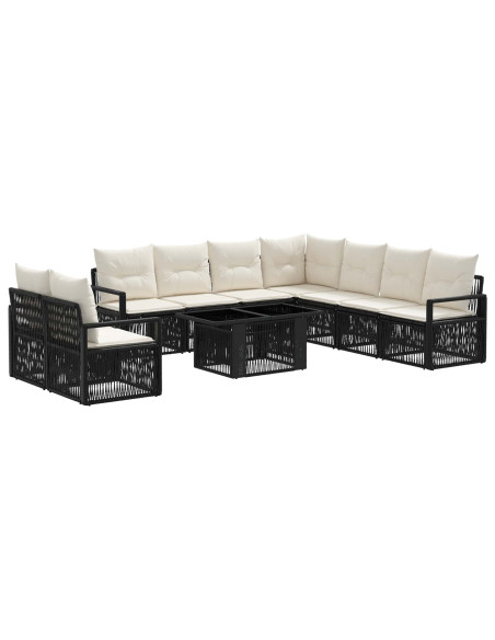 Set Divano da Giardino 10 pz Nero e Bianco Crema polyrattan