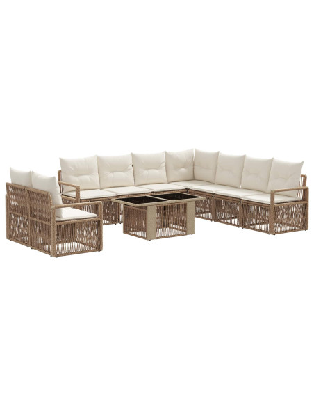 Set Divano da Giardino 10 pz Beige e Bianco Crema polyrattan