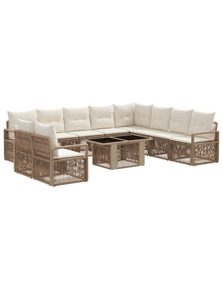 Set Divano da Giardino 11 pz Beige e Bianco Crema polyrattan
