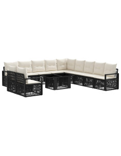 Set Divano da Giardino 12 pz Nero e Bianco Crema polyrattan 2