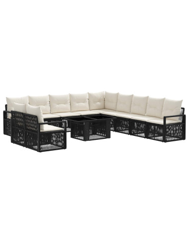 Set Divano da Giardino 12 pz Nero e Bianco Crema polyrattan