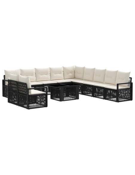 Set Divano da Giardino 12 pz Nero e Bianco Crema polyrattan