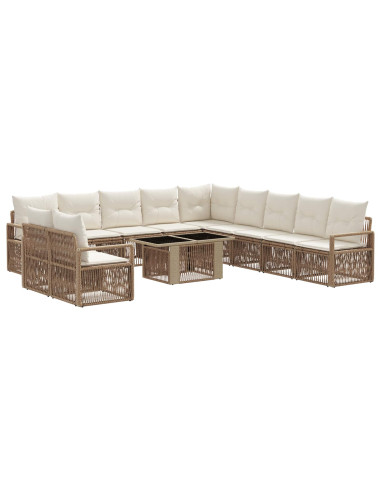 Set Divano da Giardino 12 pz Beige e Bianco Crema polyrattan