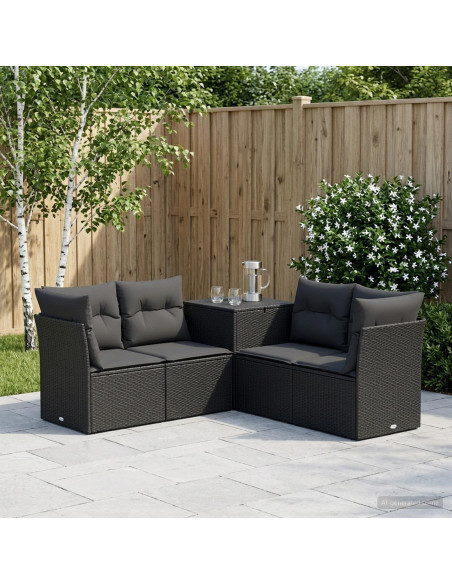 Set di divani 5 pz Nero Rattan sintetico e Acciaio