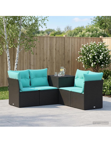 Set di divani 5 pz Nero e Blu Rattan sintetico e Acciaio