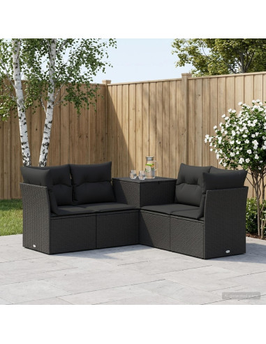 Set di divani 5 pz Nero Rattan sintetico e Acciaio