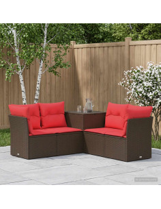 Set di divani 5 pz Marrone e Rosso Rattan sintetico e Acciaio