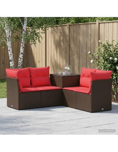 Set di divani 5 pz Marrone e Rosso Rattan sintetico e Acciaio