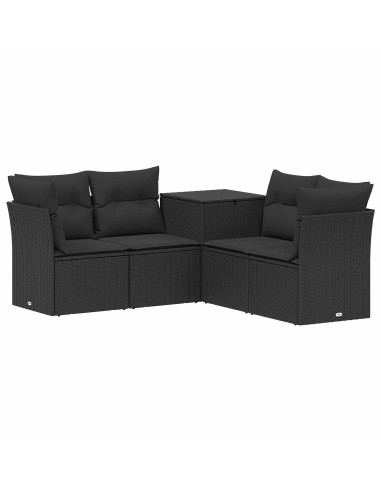 Set di divani 5 pz Nero Rattan sintetico e Acciaio