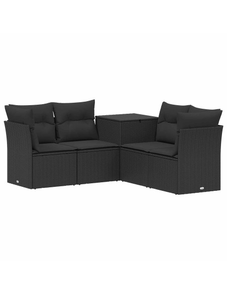 Set di divani 5 pz Nero Rattan sintetico e Acciaio