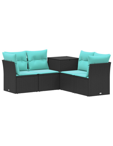 Set di divani 5 pz Nero e Blu Rattan sintetico e Acciaio