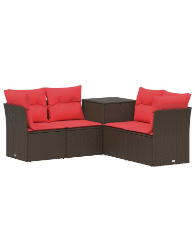 Set di divani 5 pz Marrone e Rosso Rattan sintetico e Acciaio