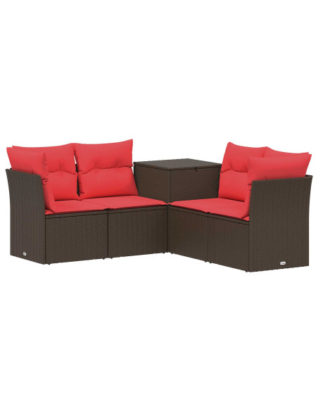 Set di divani 5 pz Marrone e Rosso Rattan sintetico e Acciaio