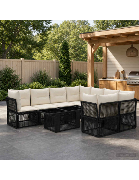 Set Divano da Giardino 9 pz Nero polyrattan