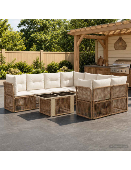 Set Divano da Giardino 9 pz Beige polyrattan