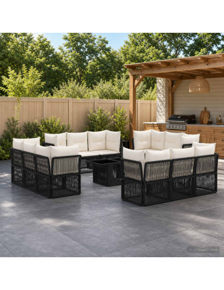 Set Divano da Giardino 13 pz Nero polyrattan