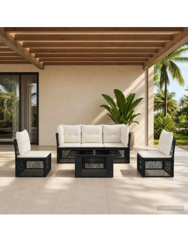 Set Divano da Giardino 6 pz Nero polyrattan