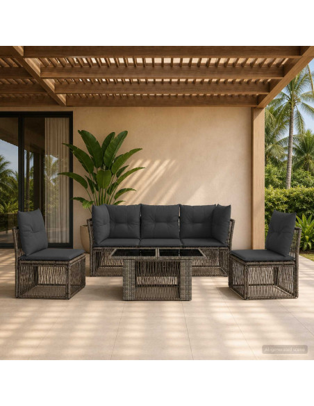 Set Divano da Giardino 6 pz Grigio polyrattan