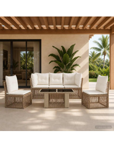 Set Divano da Giardino 6 pz Beige polyrattan