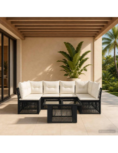 Set Divano da Giardino 7 pz Nero polyrattan