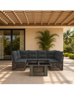 Set Divano da Giardino 7 pz Grigio polyrattan