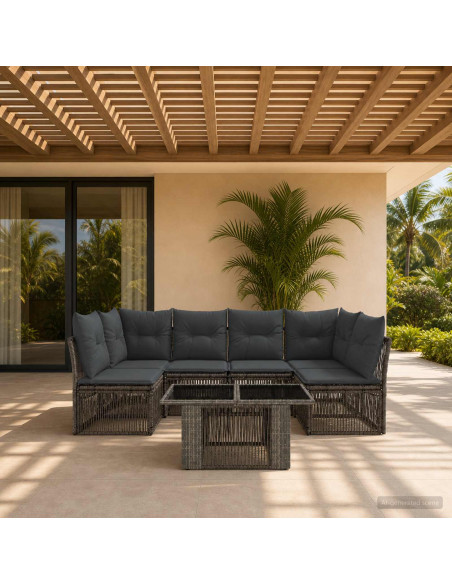 Set Divano da Giardino 7 pz Grigio polyrattan