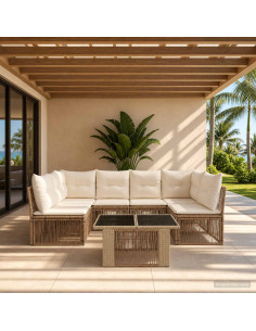 Set Divano da Giardino 7 pz Beige polyrattan