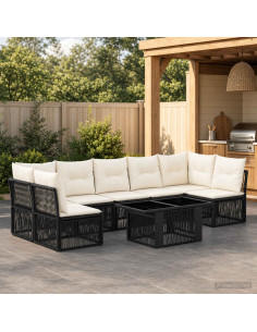 Set Divano da Giardino 7 pz Nero polyrattan