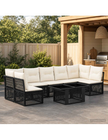 Set Divano da Giardino 7 pz Nero polyrattan