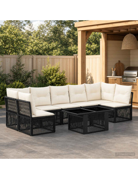 Set Divano da Giardino 7 pz Nero polyrattan