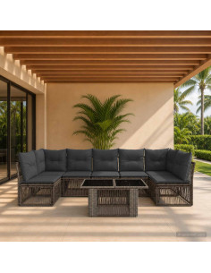 Set Divano da Giardino 7 pz Grigio polyrattan