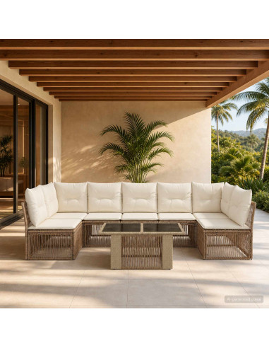 Set Divano da Giardino 7 pz Beige polyrattan