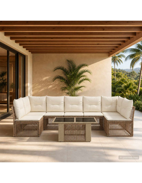 Set Divano da Giardino 7 pz Beige polyrattan